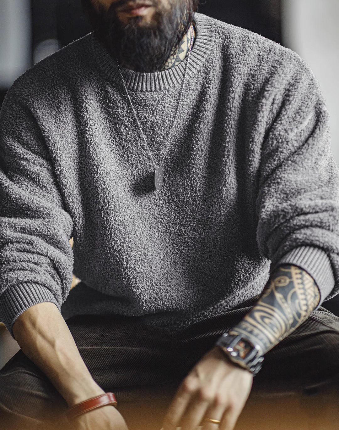 American Retro Half-Edge Velvet Lazy Pullover Warm Men's Sweater - Harmony Gallery