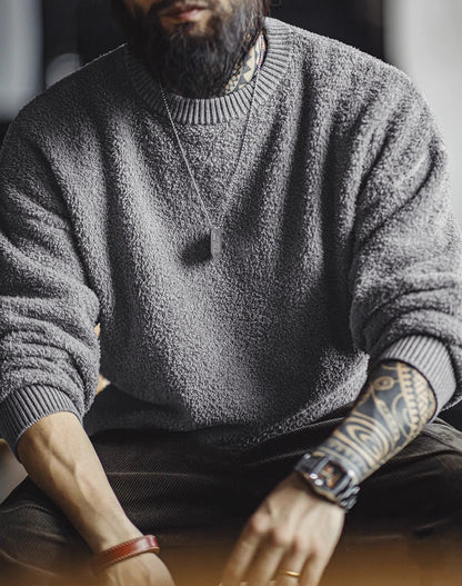 American Retro Half-Edge Velvet Lazy Pullover Warm Men's Sweater - Harmony Gallery