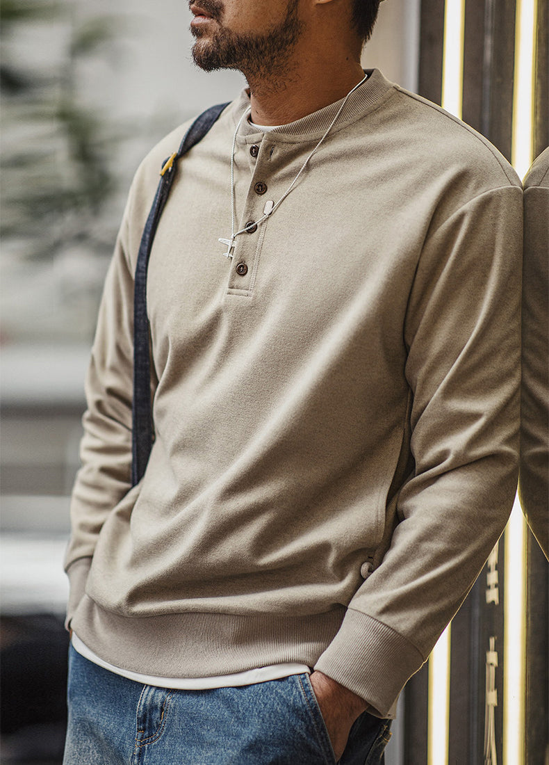 American Casual Henley Collar Woolen Clean fit Base Men's Sweater