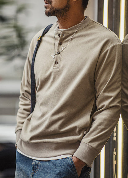 American Casual Henley Collar Woolen Clean fit Base Men's Sweater