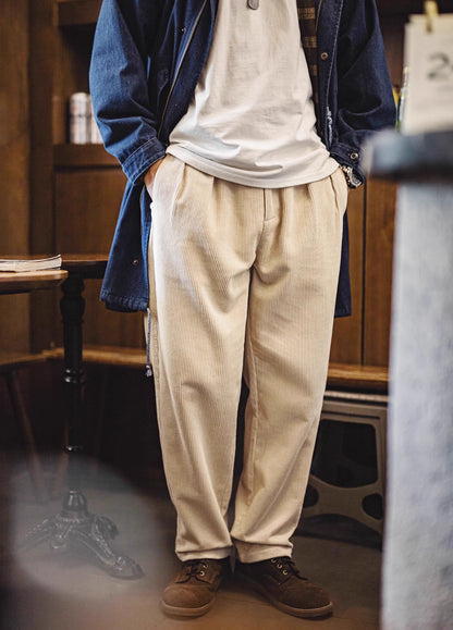 American Retro Heavy Corduroy Double Pleated Drape Cotton Men's Trousers - Harmony Gallery