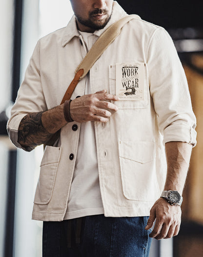 French Retro Heavy Cotton Seed Shell Twill Corduroy Patchwork Men's Jacket - Harmony Gallery