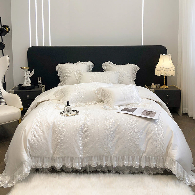 French Princess Lace Embroidered Cotton Seven-Piece Bed Set - Harmony Gallery