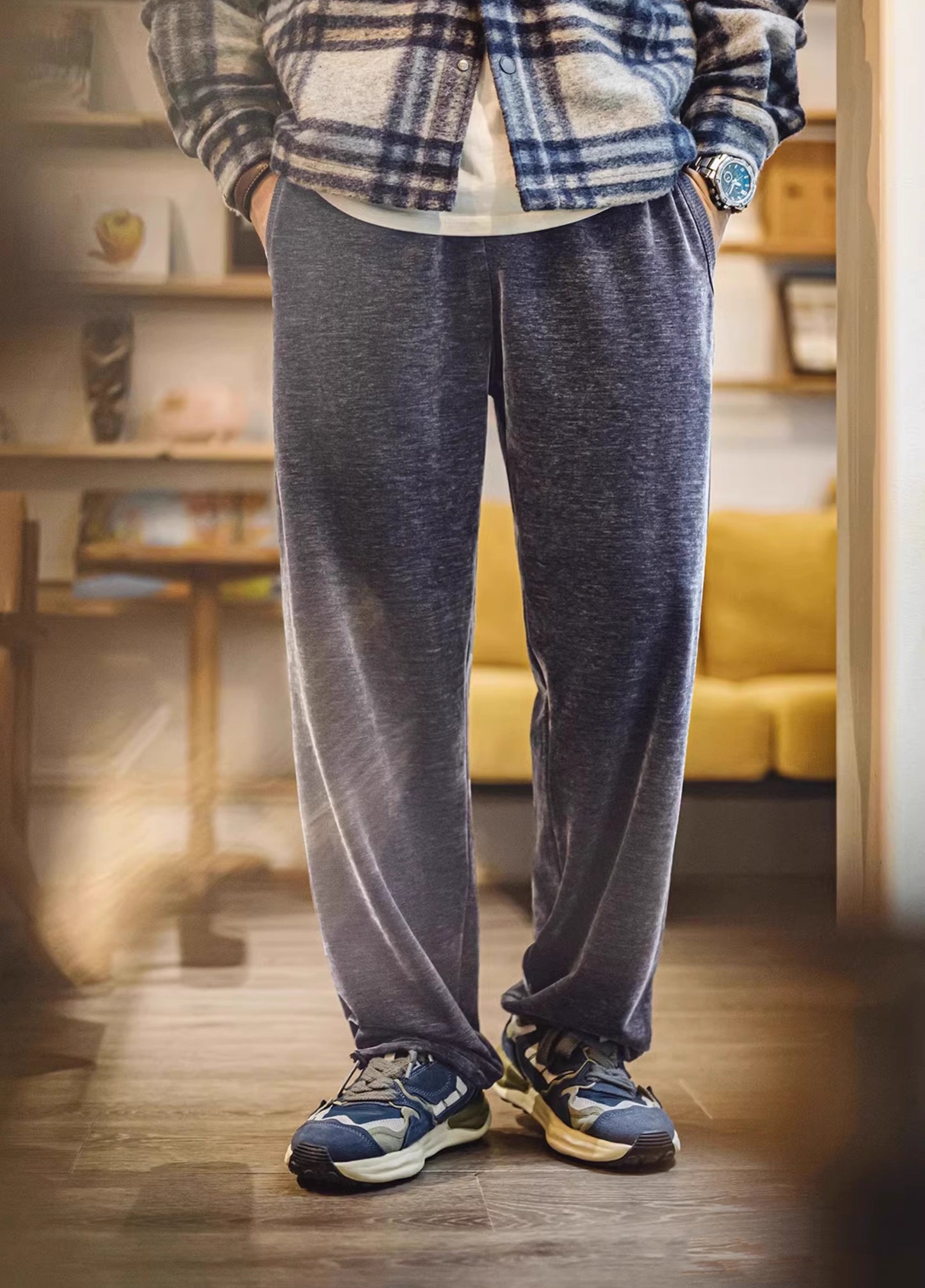 American Retro Double-Sided Snowflake Velvet Drape Sweatpants Warm Men's Trousers - Harmony Gallery