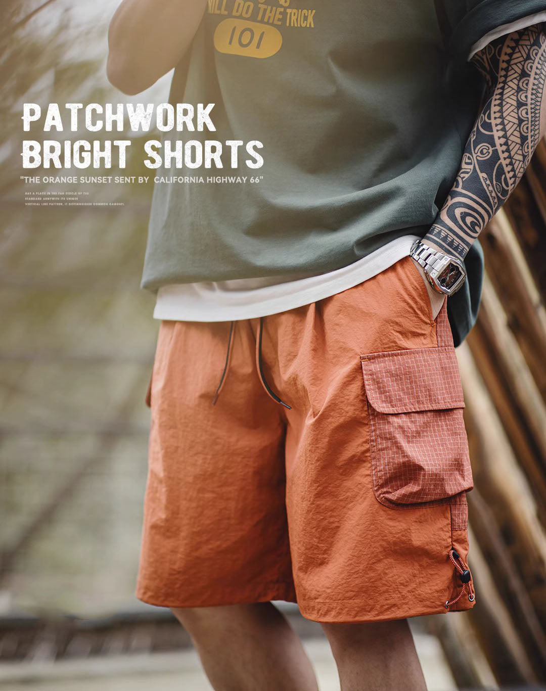 American Retro Sunset Straight Loose Nylon Beach Men's Shorts - Harmony Gallery