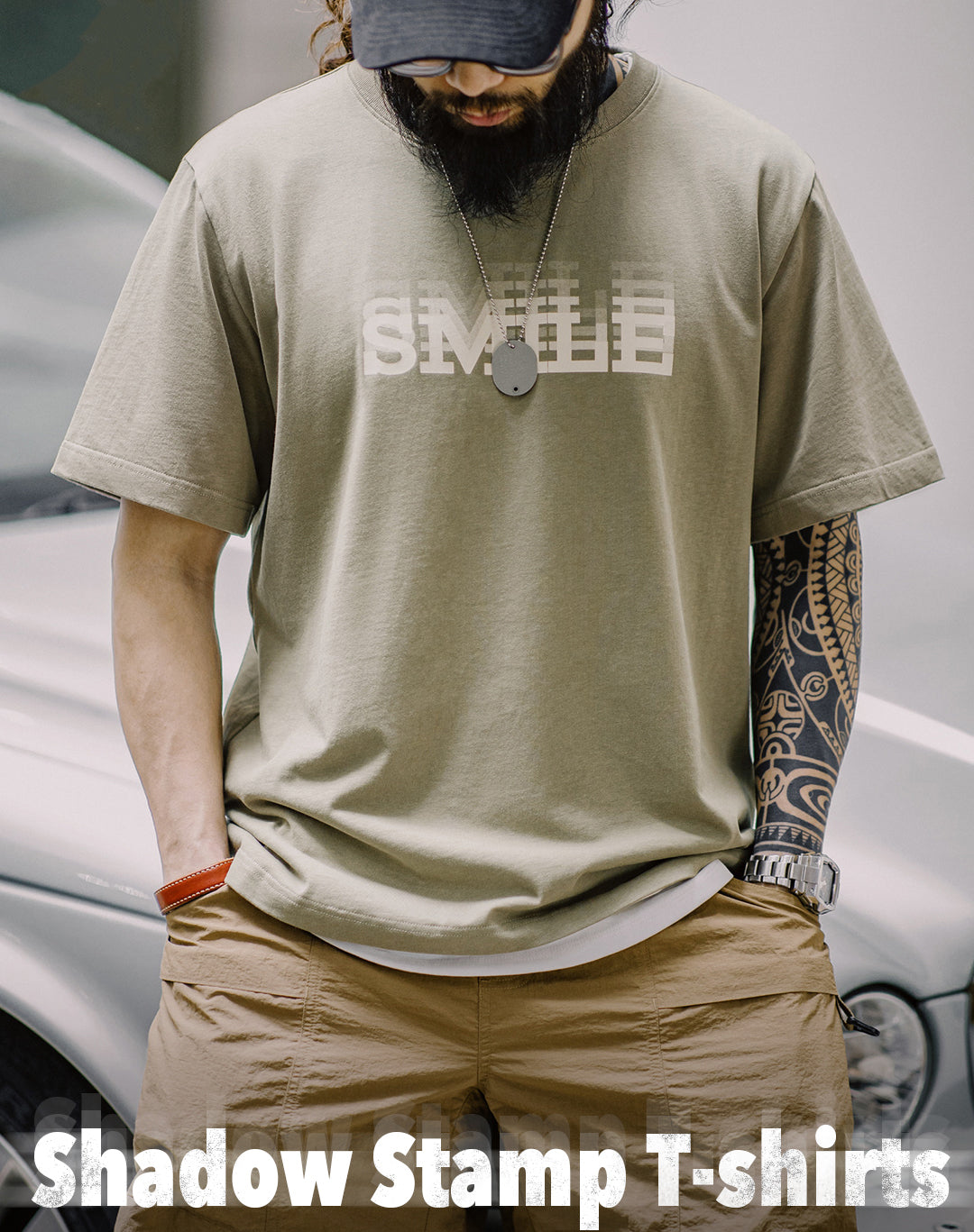 American Retro Gradient Letter Ghost Printing Heavy Cotton Men's T-Shirt - Harmony Gallery