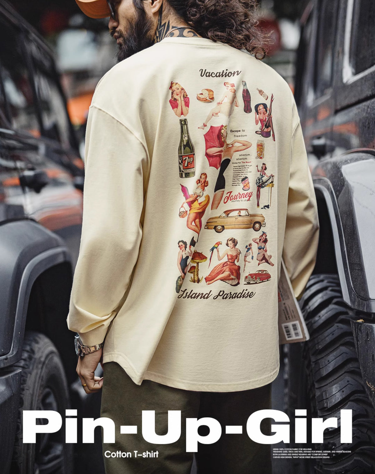 American Retro Printed Loose Casual Pure Cotton Oversized Men's Sweater - Harmony Gallery