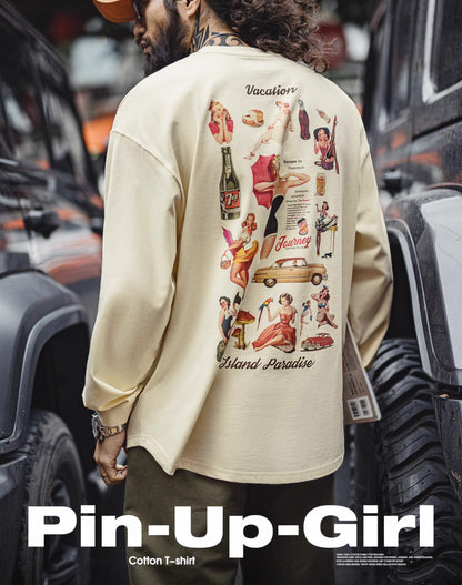 American Retro Printed Loose Casual Pure Cotton Oversized Men's Sweater - Harmony Gallery