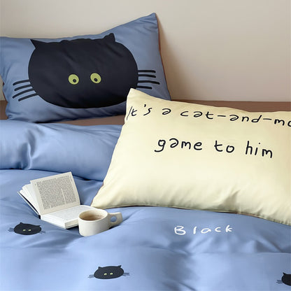 Cartoon Black Cat Pure Cotton Skin-Friendly Four-Piece Bed Set - Harmony Gallery