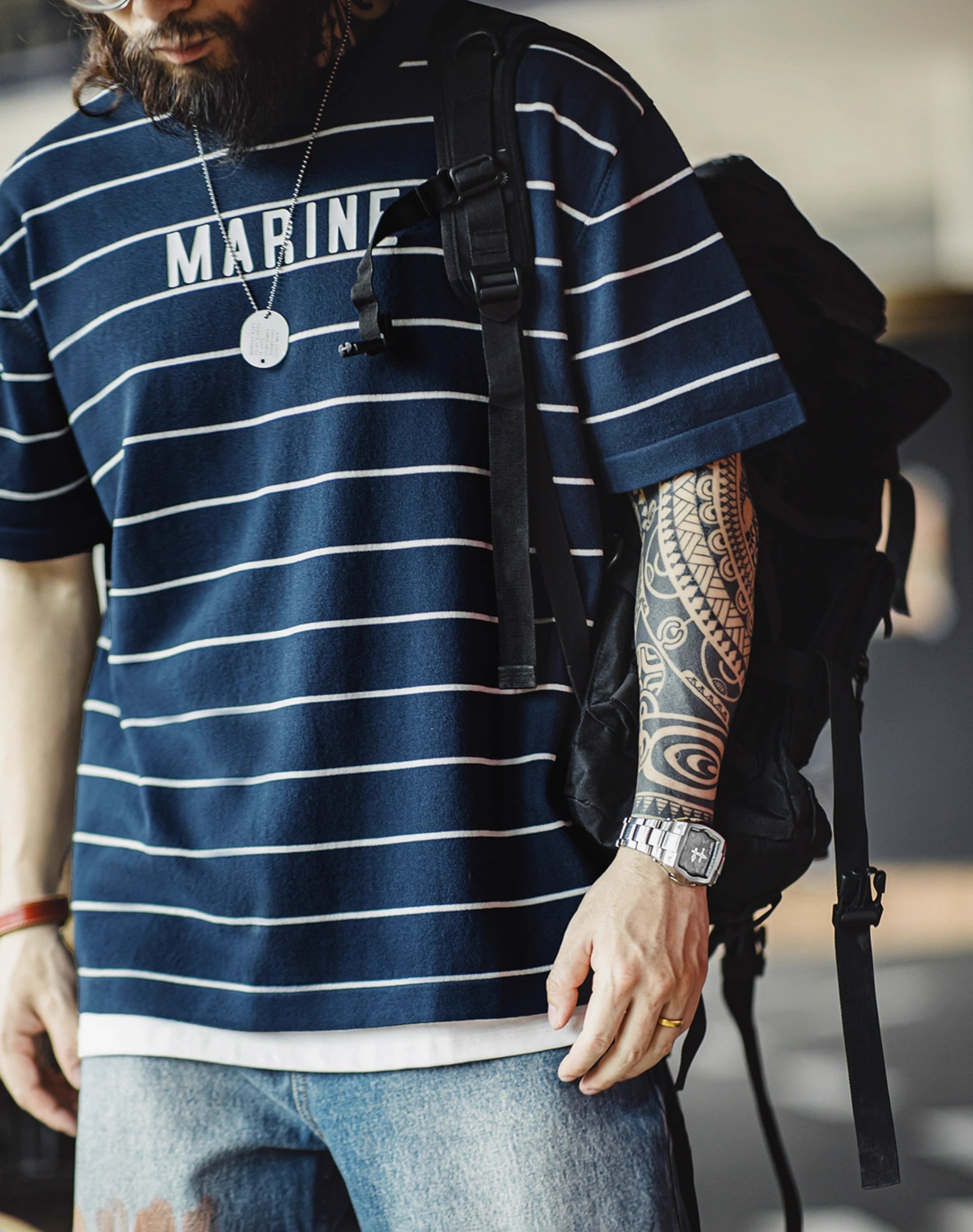 American Retro Contrast Letter Print Half-Sleeved Sailor Men's T-Shirt - Harmony Gallery