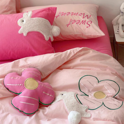 Girly Heart Cute Rich Rabbit Washed Four-Piece Pure Cotton Bed Set - Harmony Gallery
