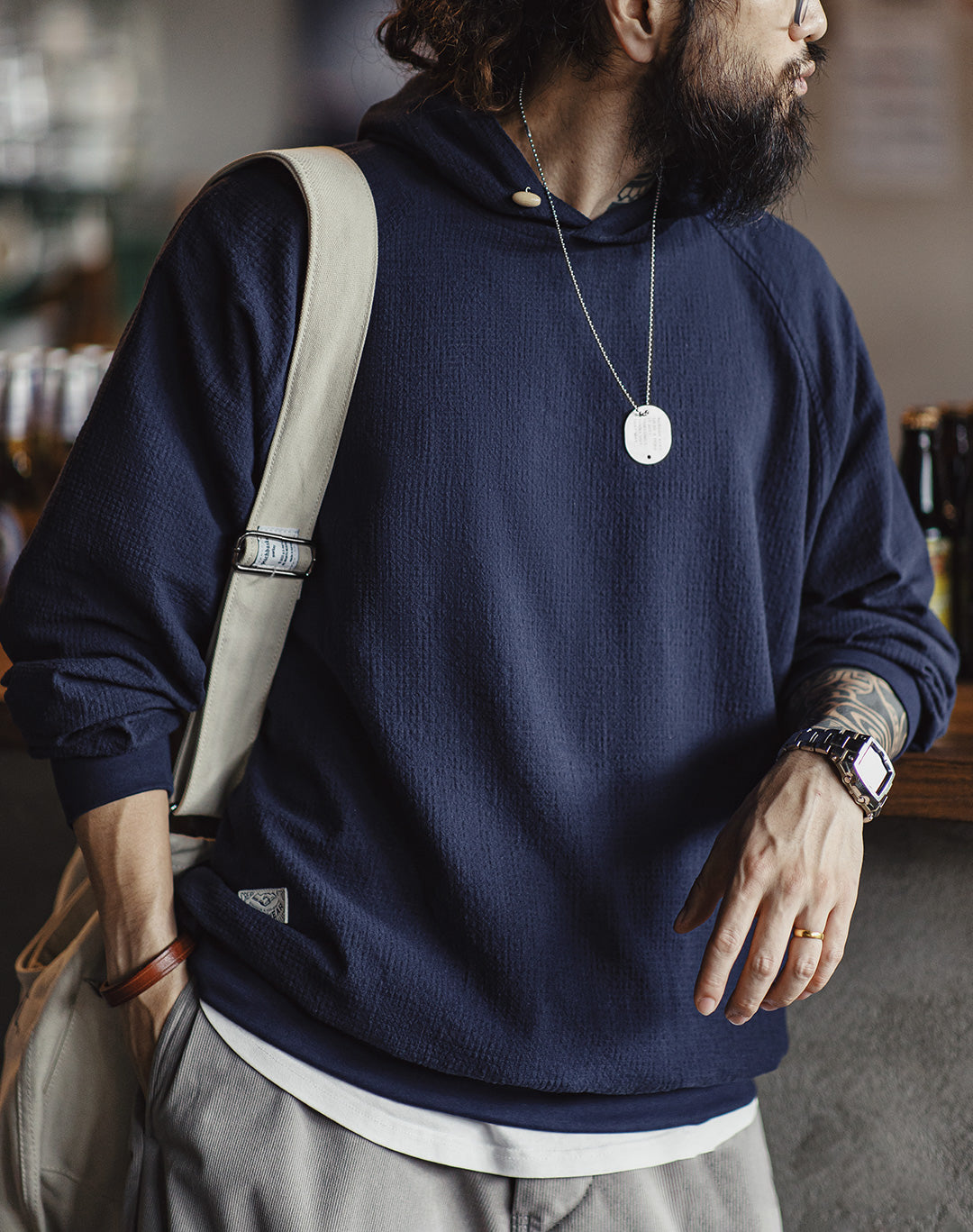 American Retro Jacquard Plaid Textured Raglan Sleeve Pullover Men's Sweater - Harmony Gallery