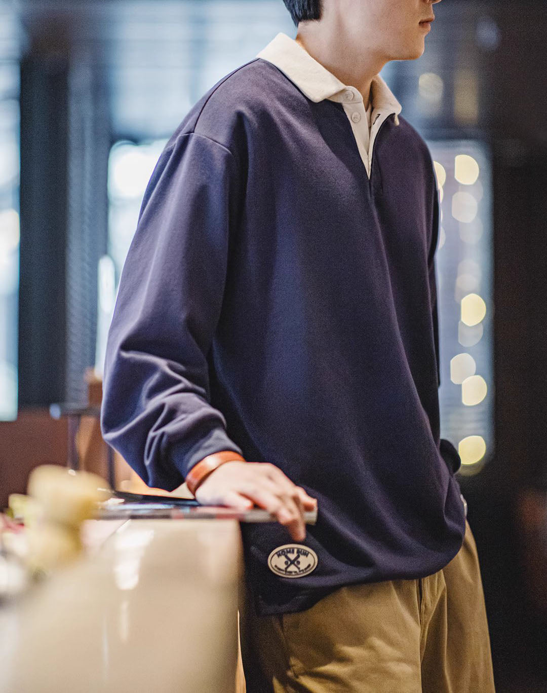 American Retro Knitted Contrast Polo College Men's Sweater - Harmony Gallery