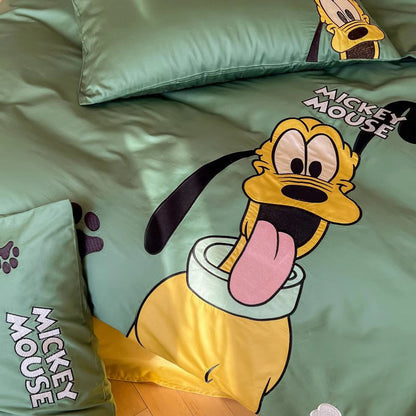 Disney Pluto Dog Cartoon Satin Pure Cotton Four-Piece Bed Set - Harmony Gallery