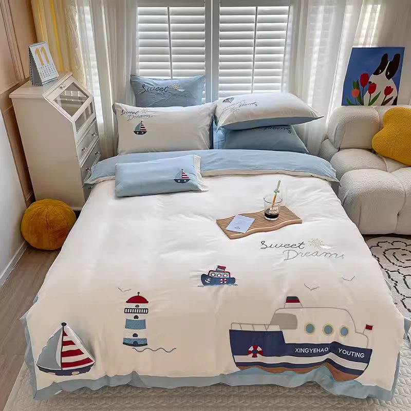 Cartoon Cute Navigator Four-Piece Pure Cotton Bed Set - Harmony Gallery