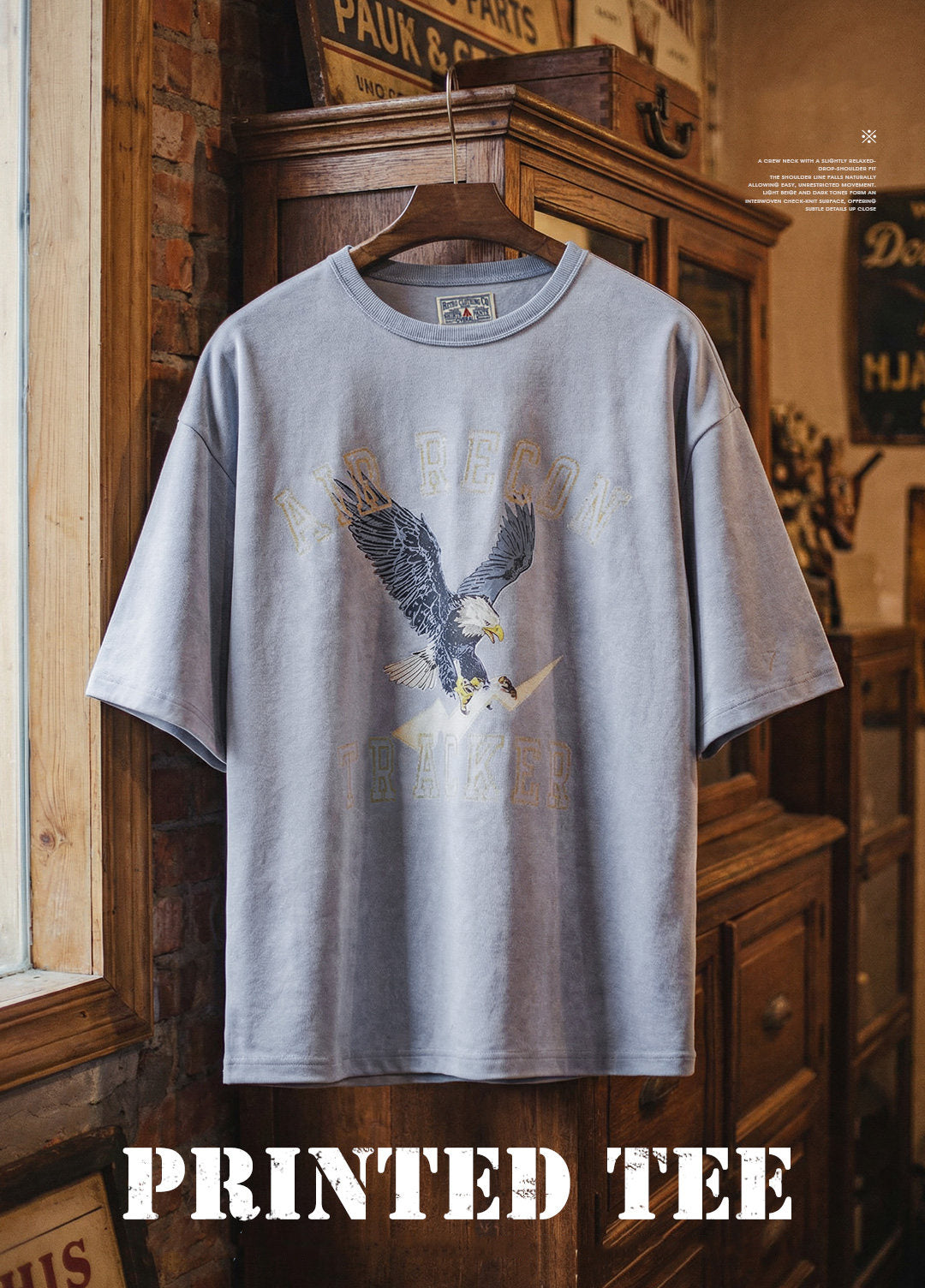American Retro Print Distressed Batik Blue Drop Shoulder Men's T-Shirt