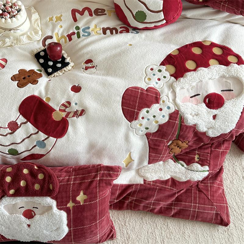 Christmas Wool Milk Velvet Four-Piece Winter Thick Warm Bed Set - Harmony Gallery