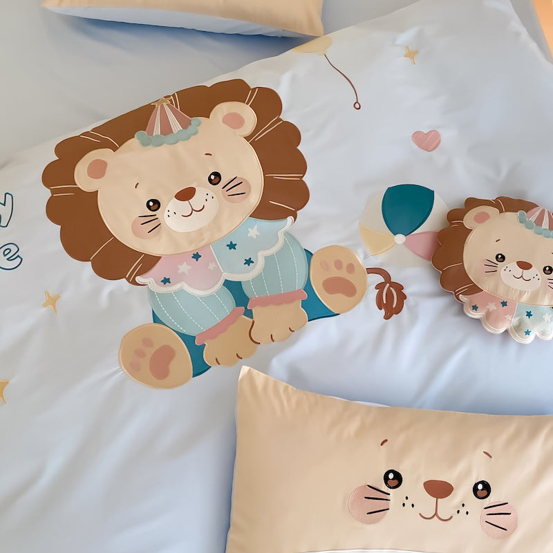 Cartoon Lion Embroidery Pure Cotton Long-Staple Four-Piece Bed Set