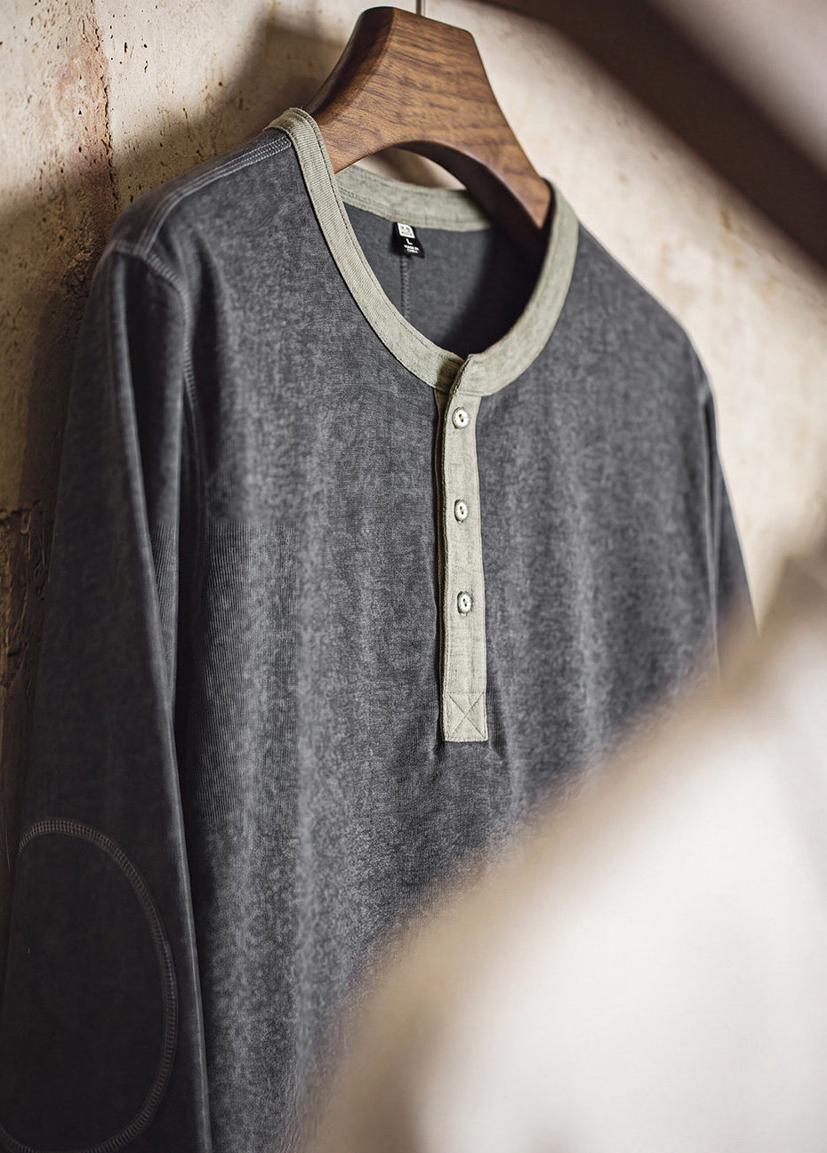 American Vintage Batik Gray Old Money Henry Collar layered Men's Sweater - Harmony Gallery