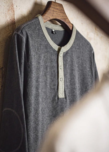 American Vintage Batik Gray Old Money Henry Collar layered Men's Sweater - Harmony Gallery