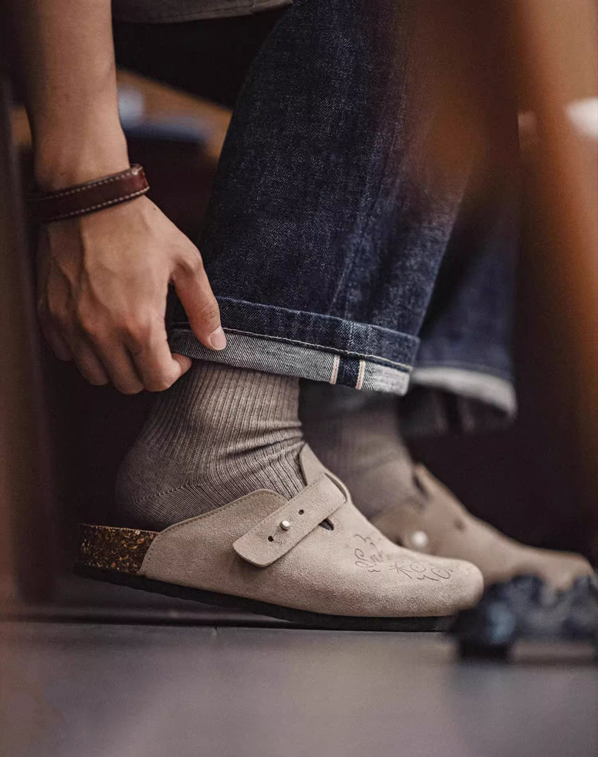 Illustration Of Mules And Half-Slippers Outerwear Cork Leather Unisex Sandal - Harmony Gallery