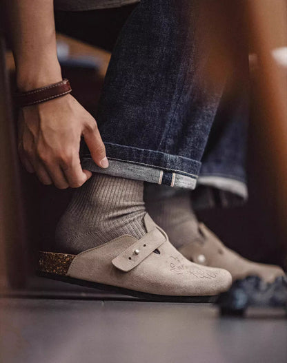 Illustration Of Mules And Half-Slippers Outerwear Cork Leather Unisex Sandal - Harmony Gallery