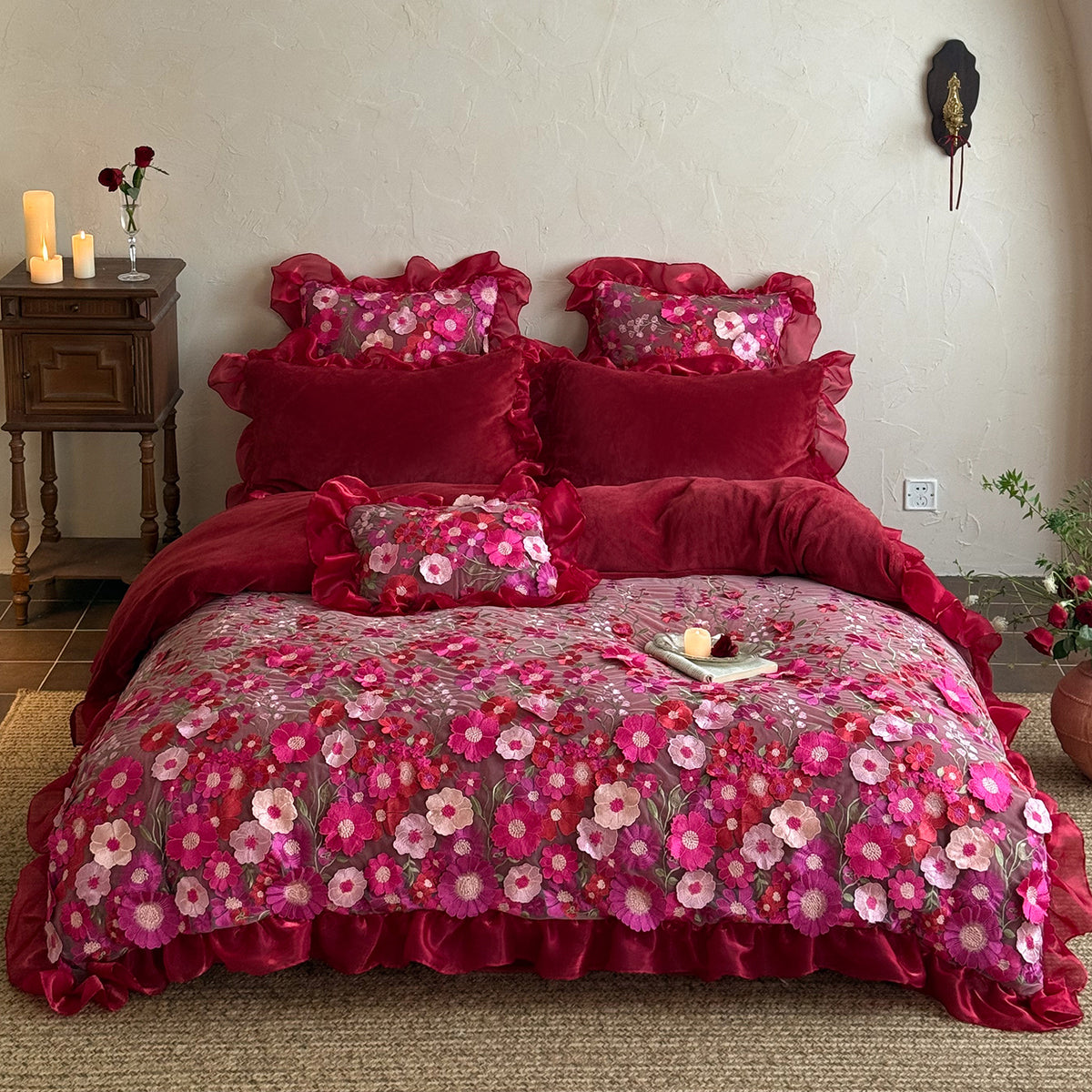 French Ruffled Winter Thickened Coral Fleece Warm Four-Piece  Bed Set - Harmony Gallery