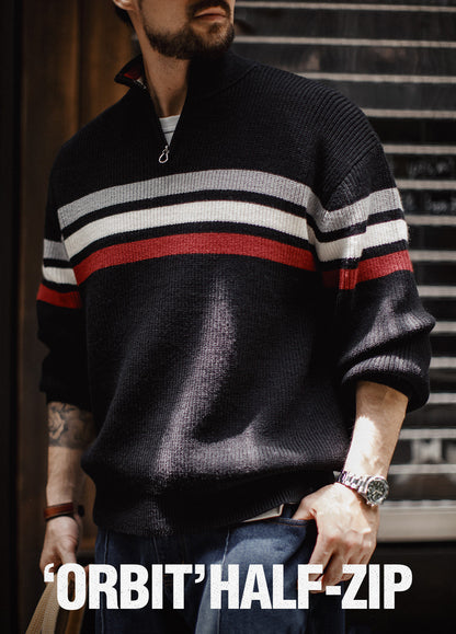 American Half-Zipper Knit Heavyweight Half-Turtleneck Outerwear Men's Sweater - Harmony Gallery