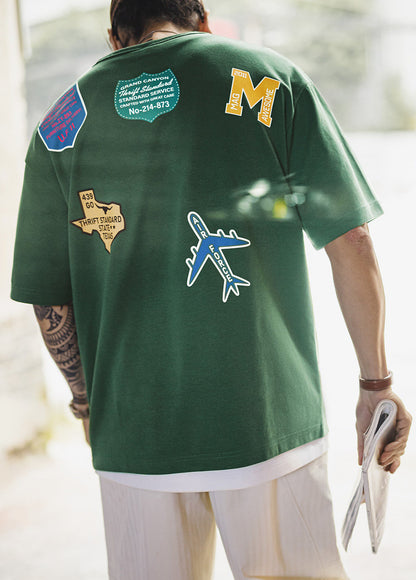 American Retro Stamp Print Shoulder Design Summer Daily Men's T-Shirt