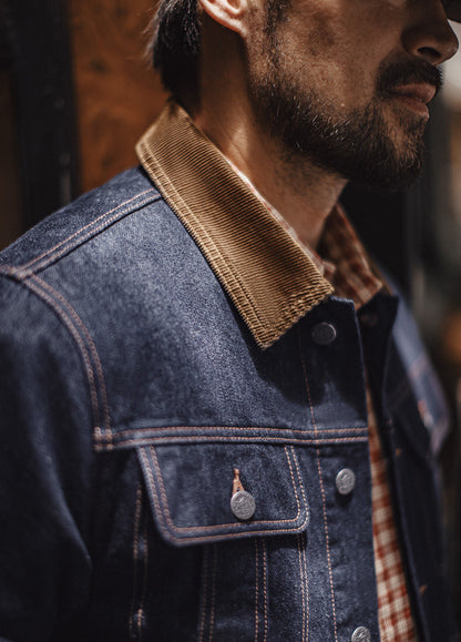 American Retro Denim Corduroy Silhouette Heavyweight Washed Men's Coat
