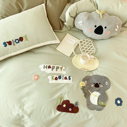 Cartoon Cute Little Koala Brushed Pure Cotton Thickened Four-Piece Bed Set - Harmony Gallery