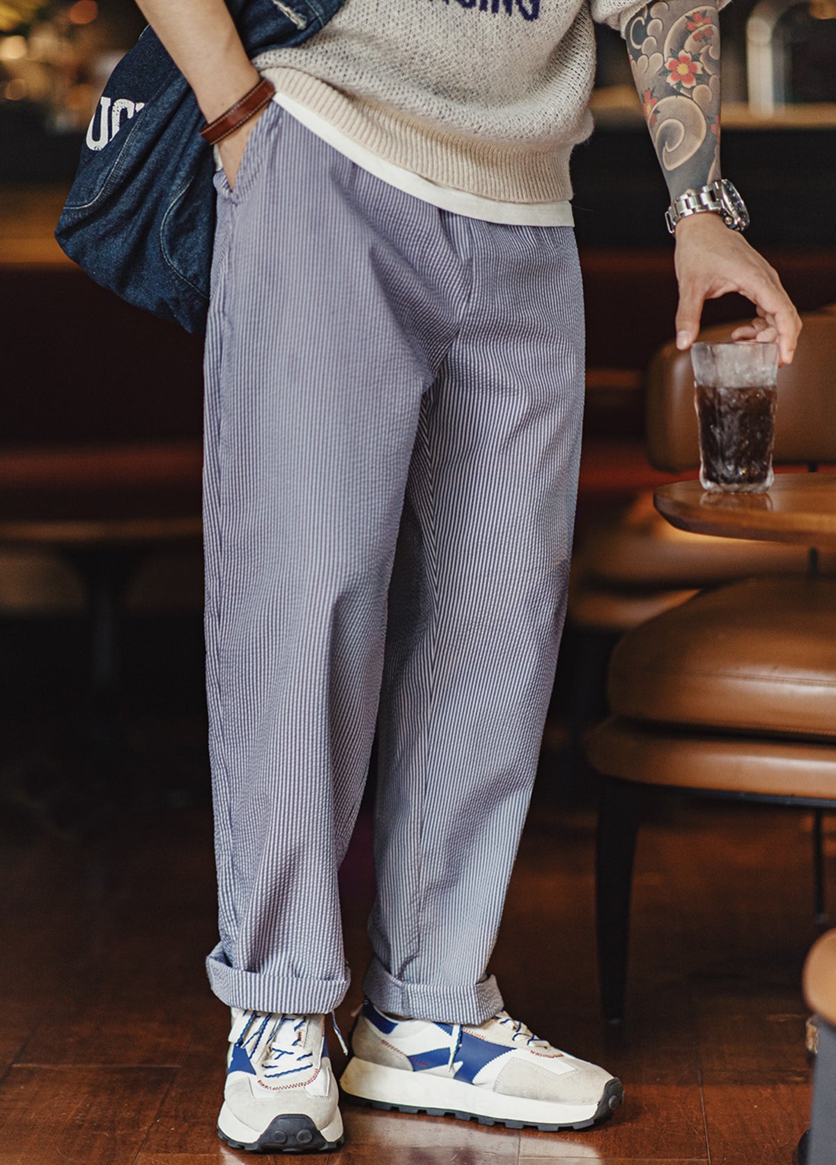 American Easy Pants Seersucker Elastic Waist Non-Iron Men's Trousers - Harmony Gallery