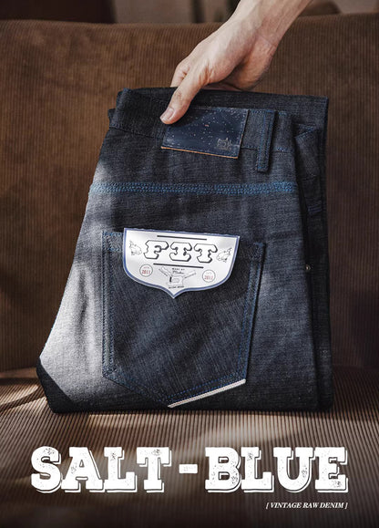 American Retro Pepper Salt Blue Raw Denim Straight Men's Jeans - Harmony Gallery