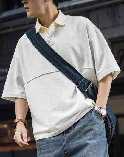 American Retro Heavyweight Polo Five-Quarter Sleeve Men's T-Shirt - Harmony Gallery
