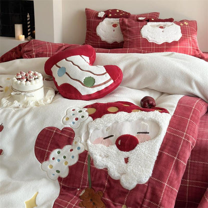 Christmas Wool Milk Velvet Four-Piece Winter Thick Warm Bed Set - Harmony Gallery