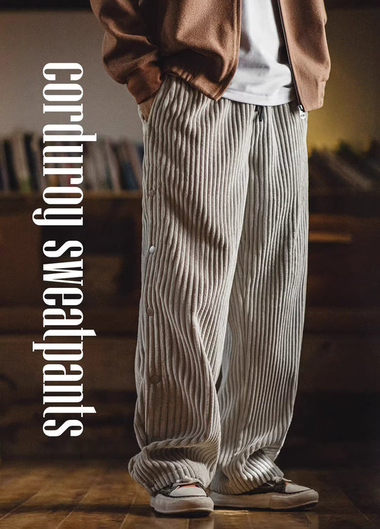 American Retro Corduroy Buttoned Sweatpants Loose Sports Straight Men's Trousers - Harmony Gallery