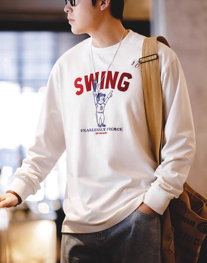 American Retro Letter Baseball Print Pure Cotton Men's Sweater - Harmony Gallery