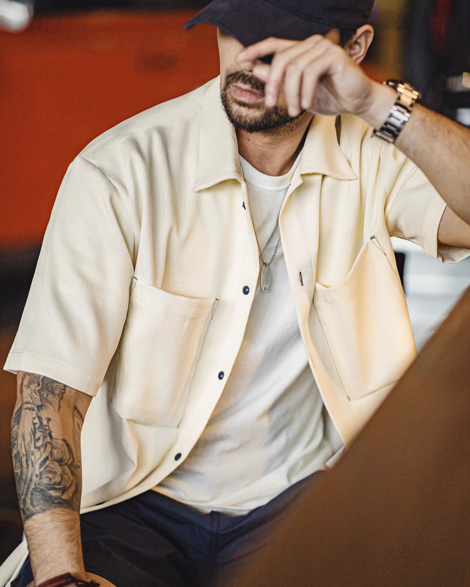 American Oversize Drapey No-Iron Textured Silhouette Men's Shirt - Harmony Gallery