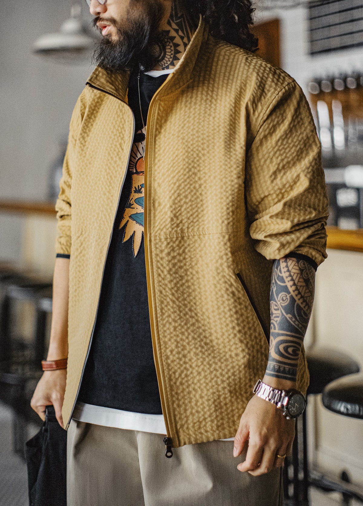 American Outdoor Mountain Texture Breathable Windproof Turmeric Men's Jacket - Harmony Gallery