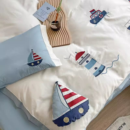 Cartoon Cute Navigator Four-Piece Pure Cotton Bed Set - Harmony Gallery