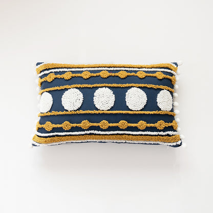 Nautical Charm Gold Accent Textured Throw Pillows with Pom-Pom Details - Harmony Gallery