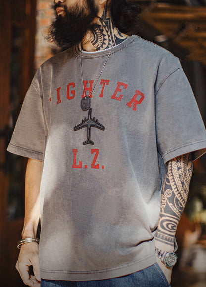 American Retro Heavyweight Embroidered Print Oversized Men's T-Shirt