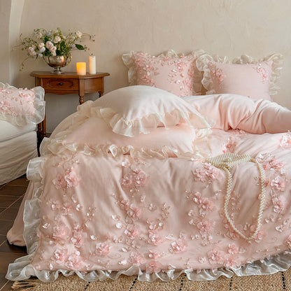 French Romantic Girly Four-Piece Thickened Coral Fleece Warm Bed Set - Harmony Gallery