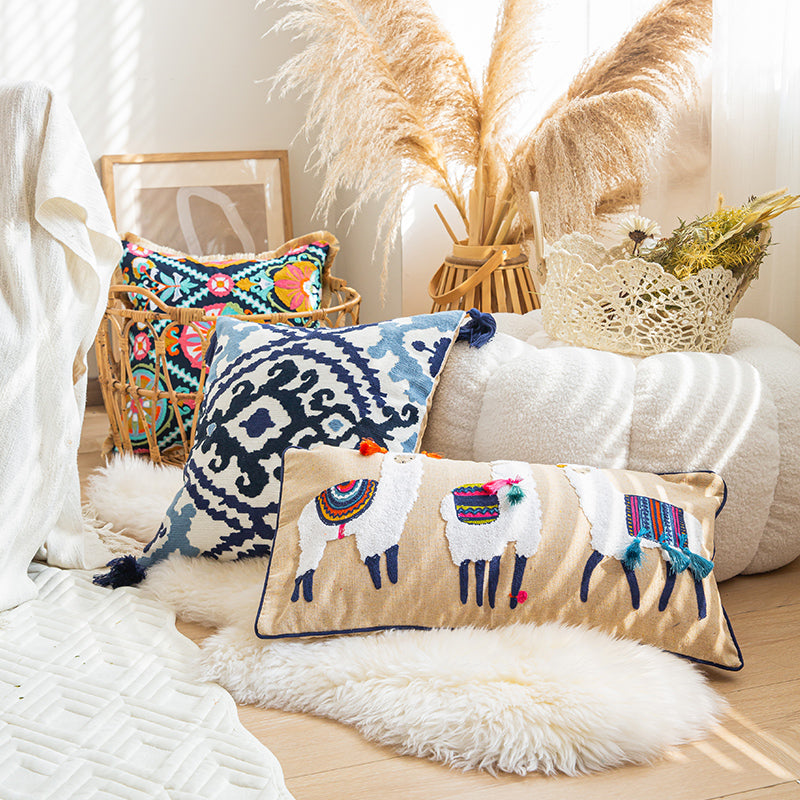 Vibrant Boho Fiesta Colorful Pom-Pom Embroidered Decorative Throw Pillows - Harmony Gallery