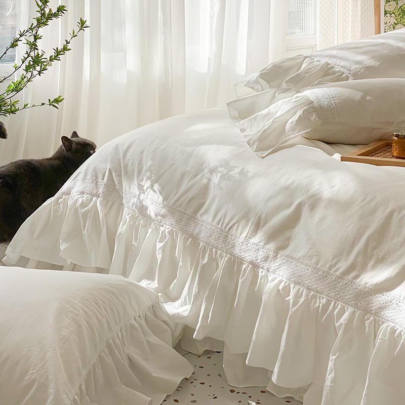 Princess Lotus Leaf Lace Soft Pure Cotton Washed Seven-Piece Bed Set - Harmony Gallery