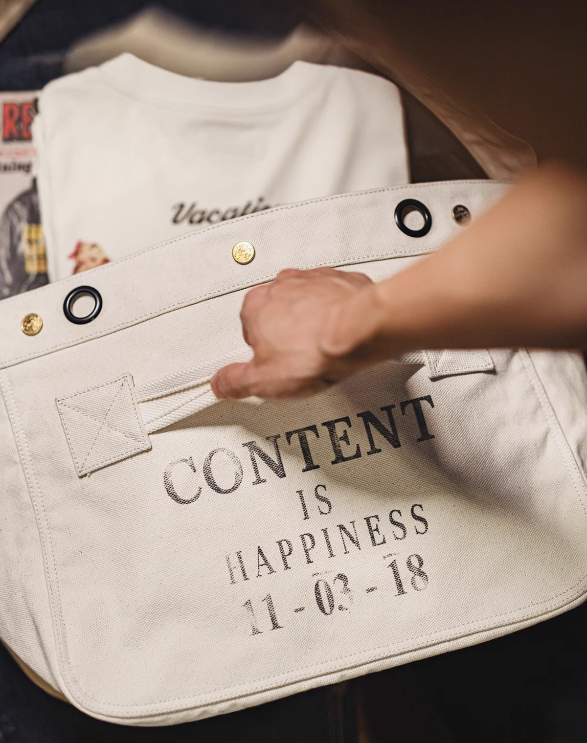 American Retro Motorcycle Large Capacity Canvas Messenger Printed Letter Men's Bag - Harmony Gallery
