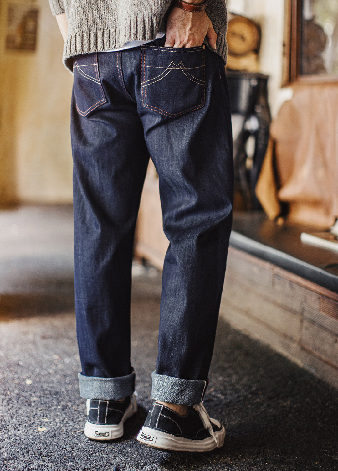 American Retro Raw Denim Selvedge Straight Leg Slightly Tapered Men's Jeans