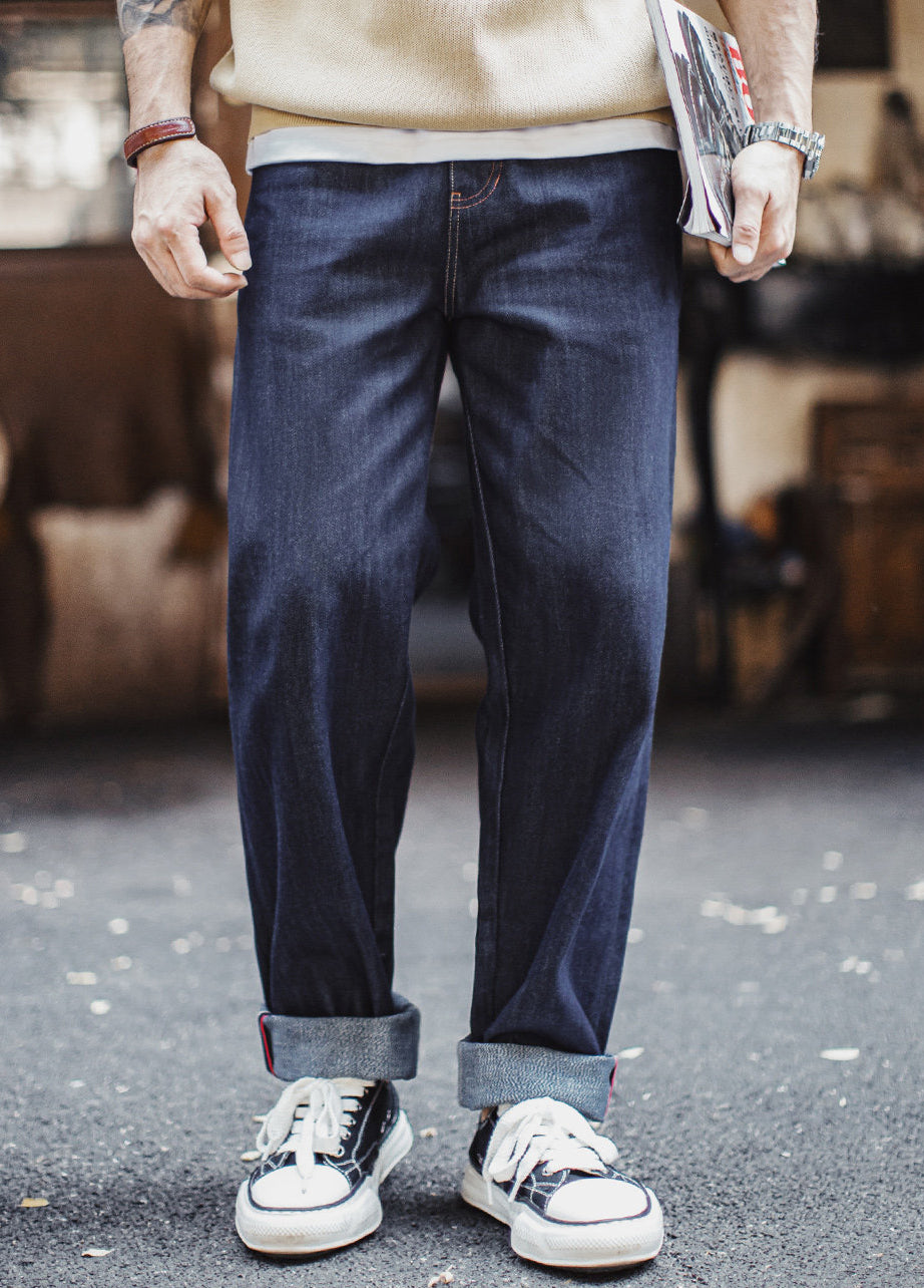 American Retro Raw Denim Selvedge Straight Leg Slightly Tapered Men's Jeans