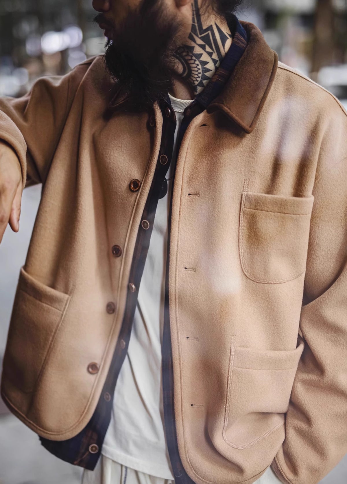 American Retro Heavy Woolen Loose Contrast Wear Outside Men's Jacket - Harmony Gallery