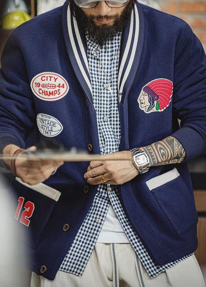American Retro Shawl Collar Cardigan Fleece Warm Short Baseball Men's Jacket - Harmony Gallery